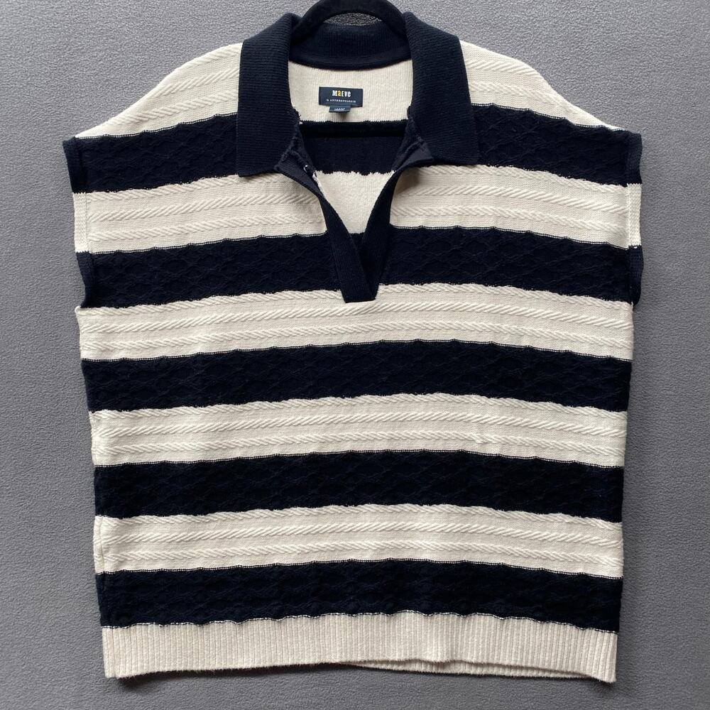 Maeve Oversized Textured Collared Muscle Polo Sweater Vest Womens L Black White